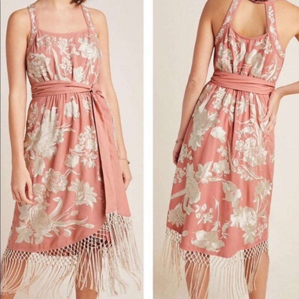 Anthropologie tassel embroidered dress in blush